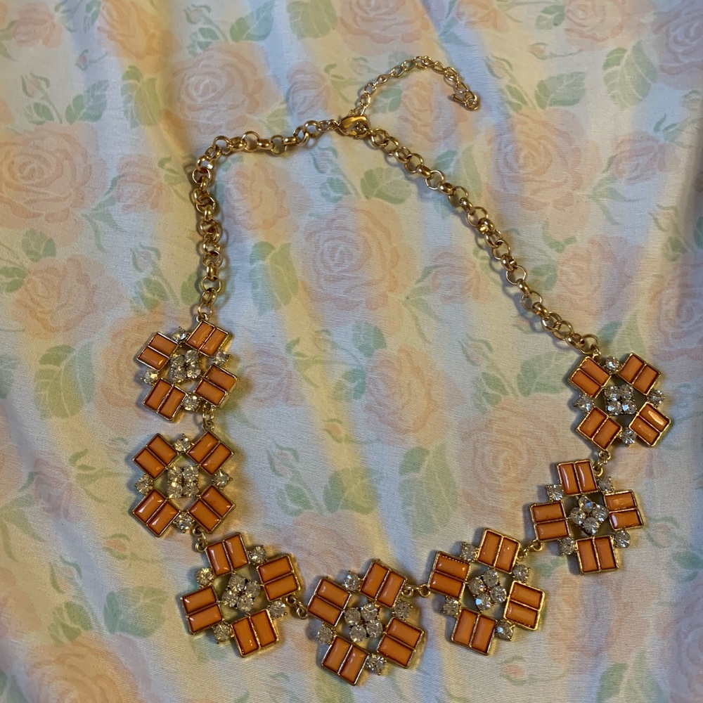 Orange and Diamond Geometric Statement Necklace